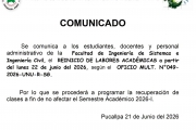 Facultad de Ingeniería de Sistemas e Ingeniería Civil - Comunicado 22-06-2026