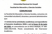 Facultad de Educación y Ciencias Sociales - Comunicado 22-06-2026