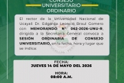 Convocatoria Consejo Universitario Ordinario memo 062-2026-UNU-R
