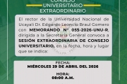 Convocatoria consejo universitario estraordinario memo 055-2026-UNU-R