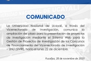 Atención investigadores UNU, ampliación plazo de presentación de proyectos de investigación